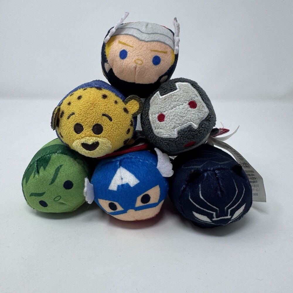 Lot of 6 Marvel Disney Tsum Tsum 3.5" Plush Avengers Hulk Black Panther Thor…